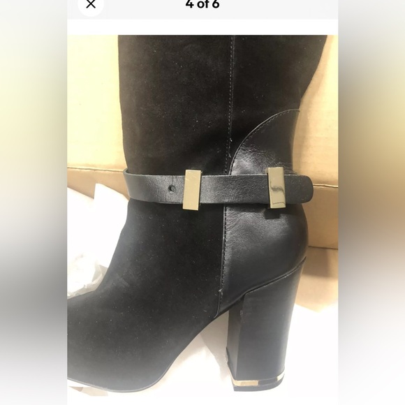 Hal Rubenstein Black Real Leather & Suede Dress Boots Gold Trim 8 NEW - Picture 4 of 6